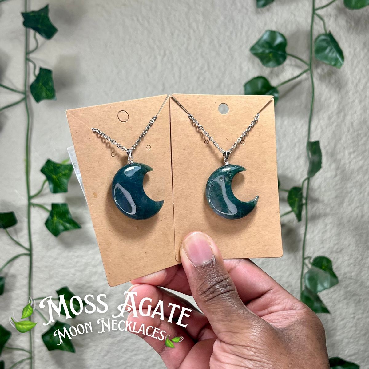 Moss Agate Moon Necklaces