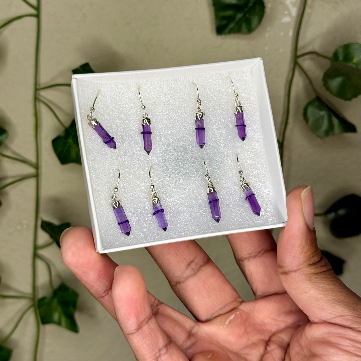 Amethyst Point Dangle Earrings