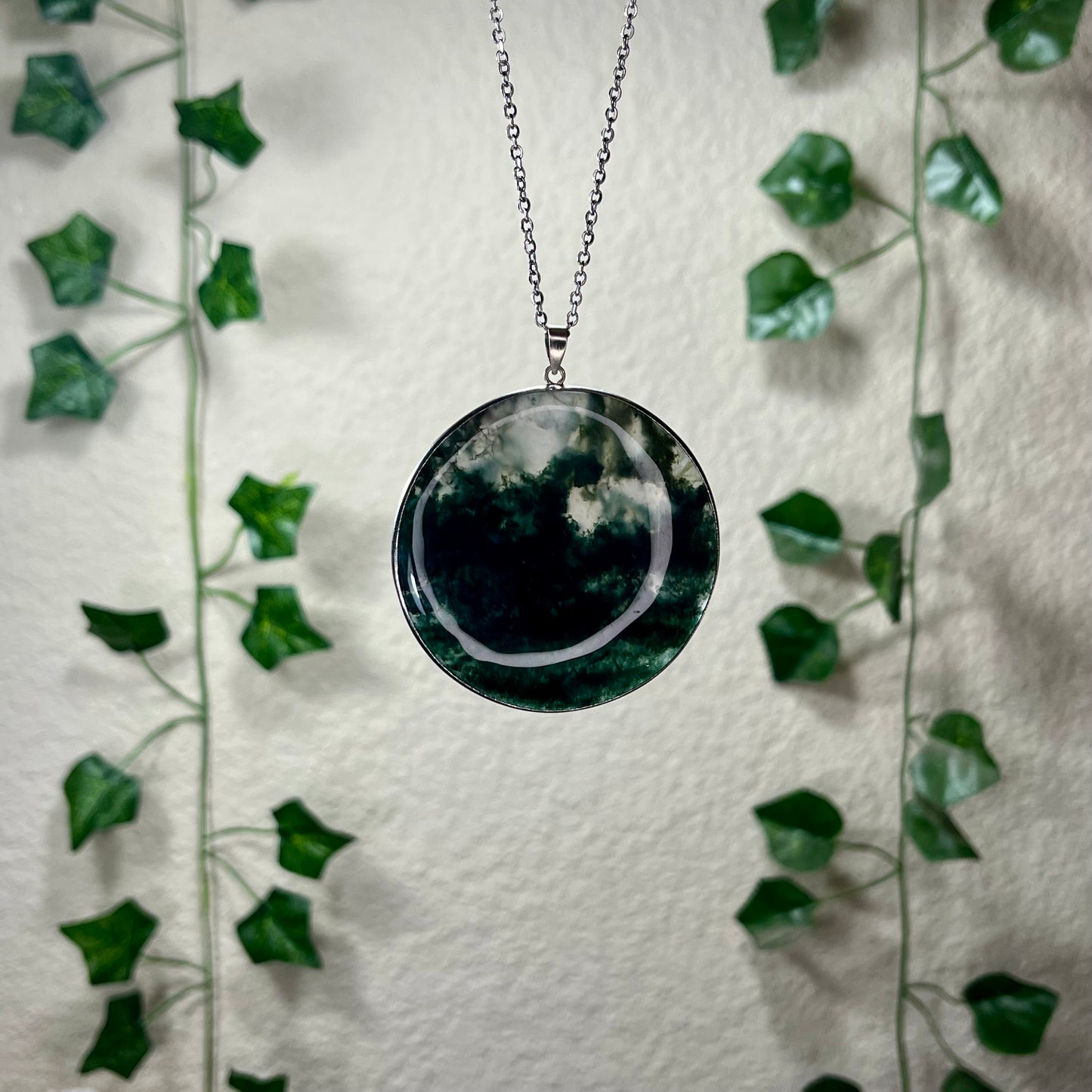 Moss Agate Circular Statement Necklaces