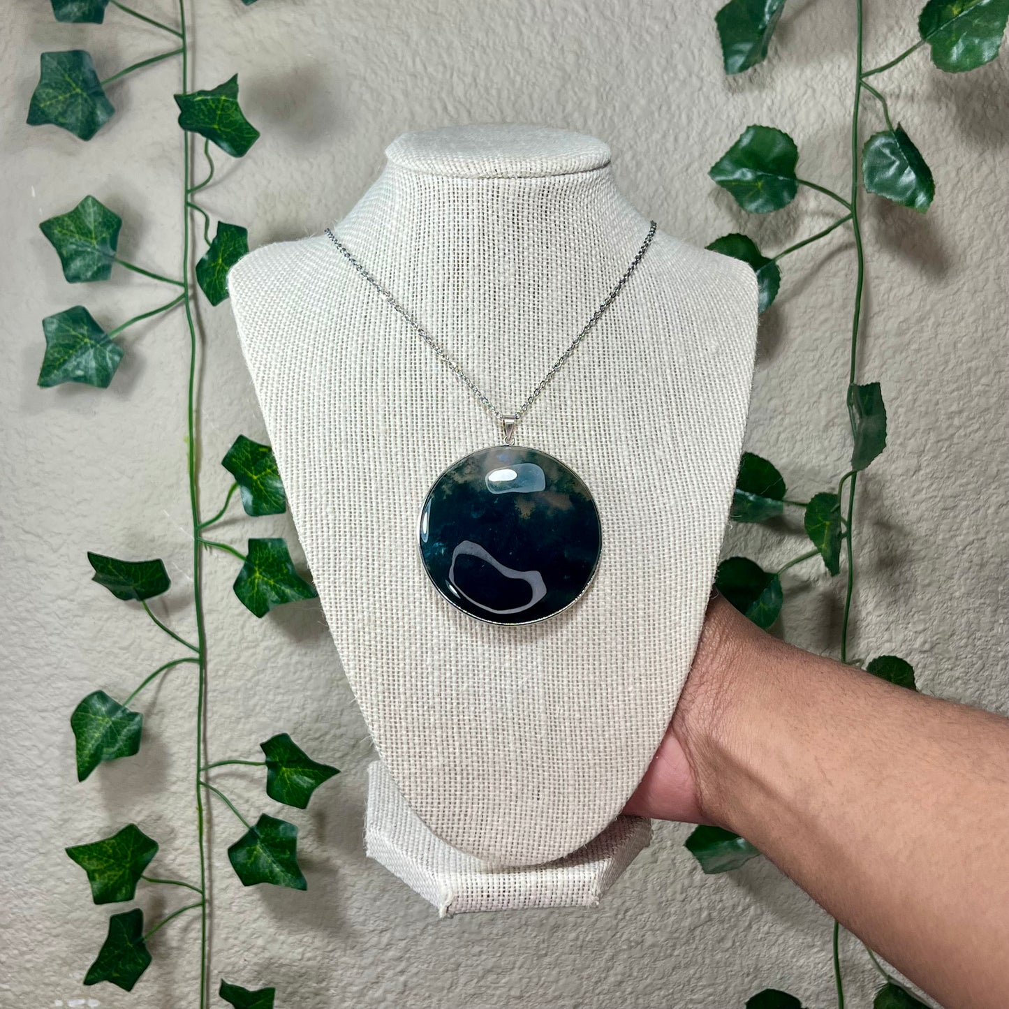 Moss Agate Circular Statement Necklaces