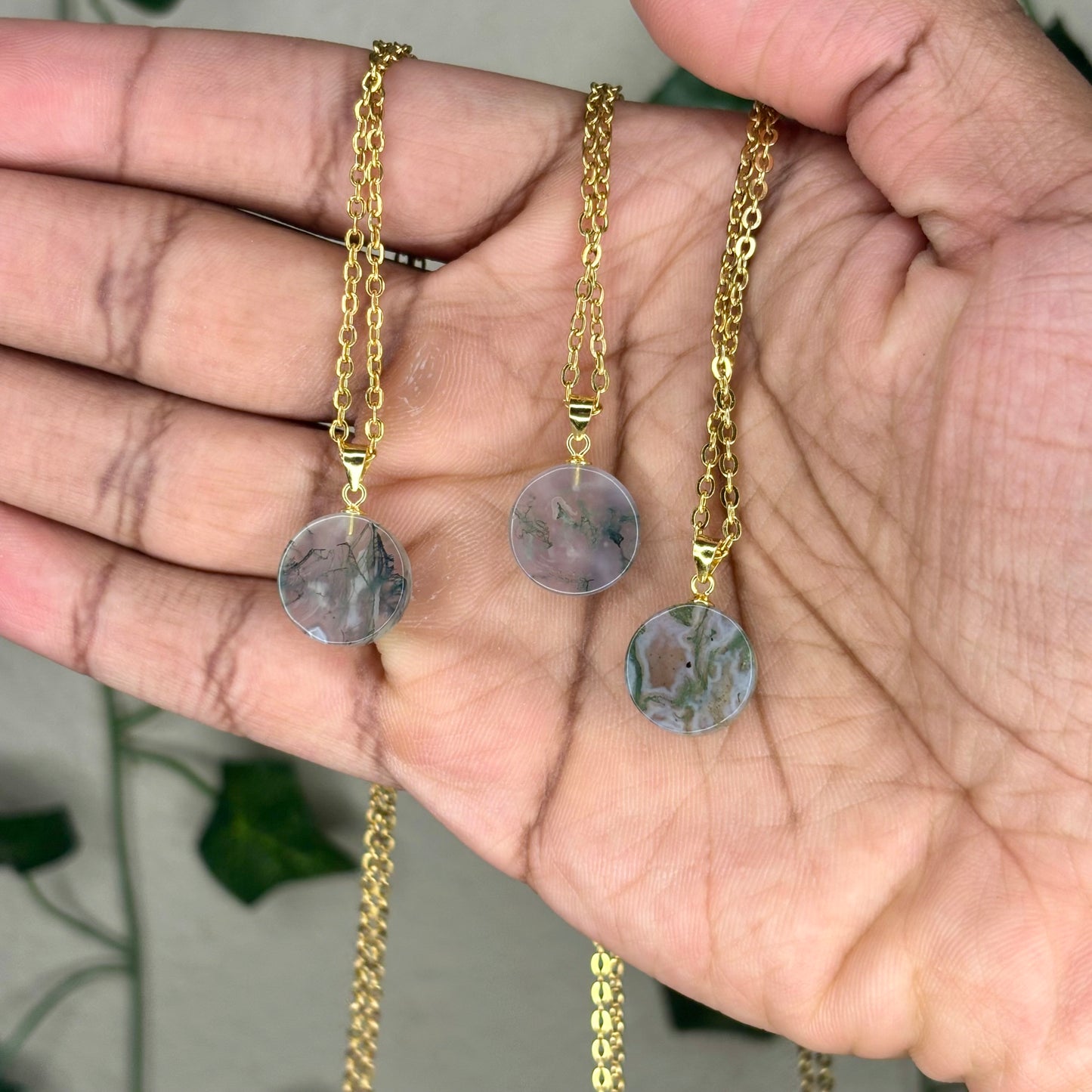 Moss Agate Circular Pendants