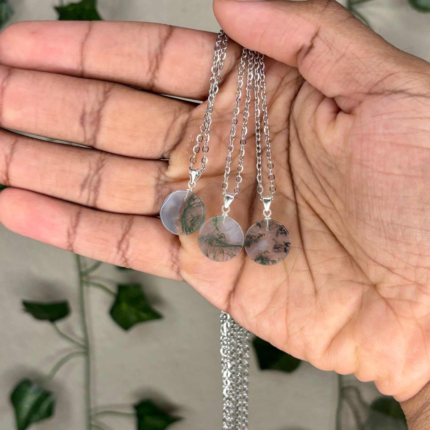 Moss Agate Circular Pendants