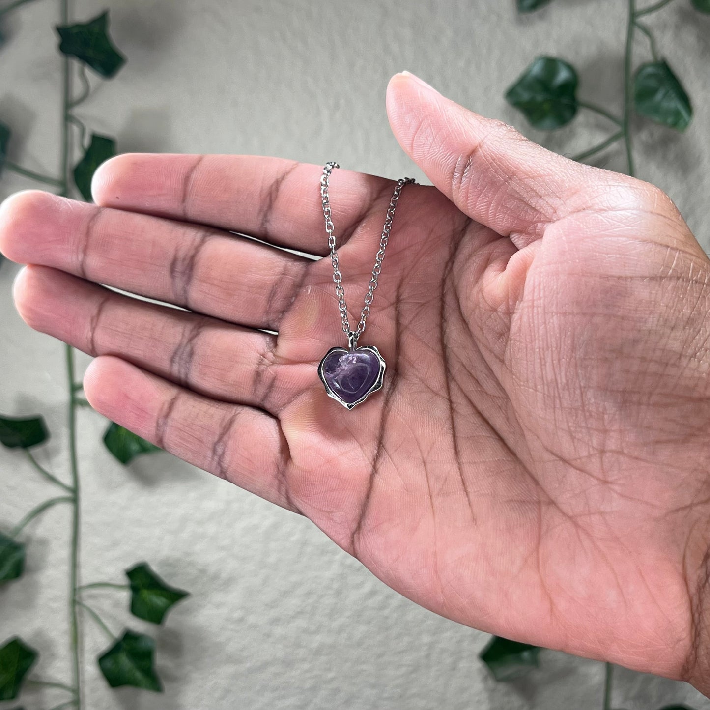 Gem Lepidolite Heart Necklaces