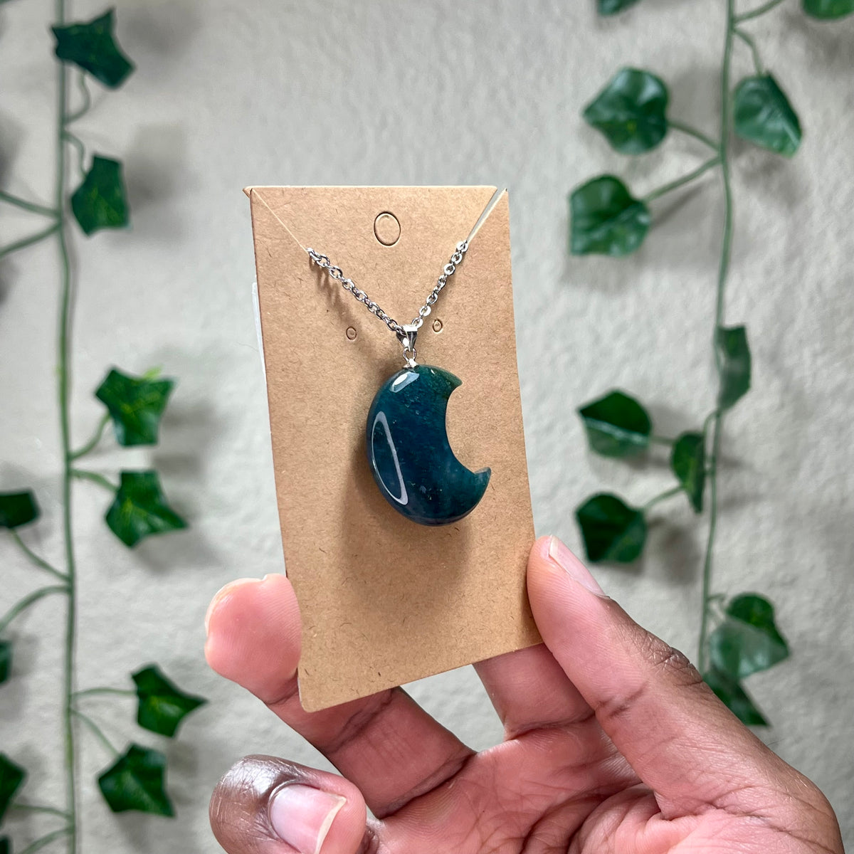 Moss Agate Moon Necklaces
