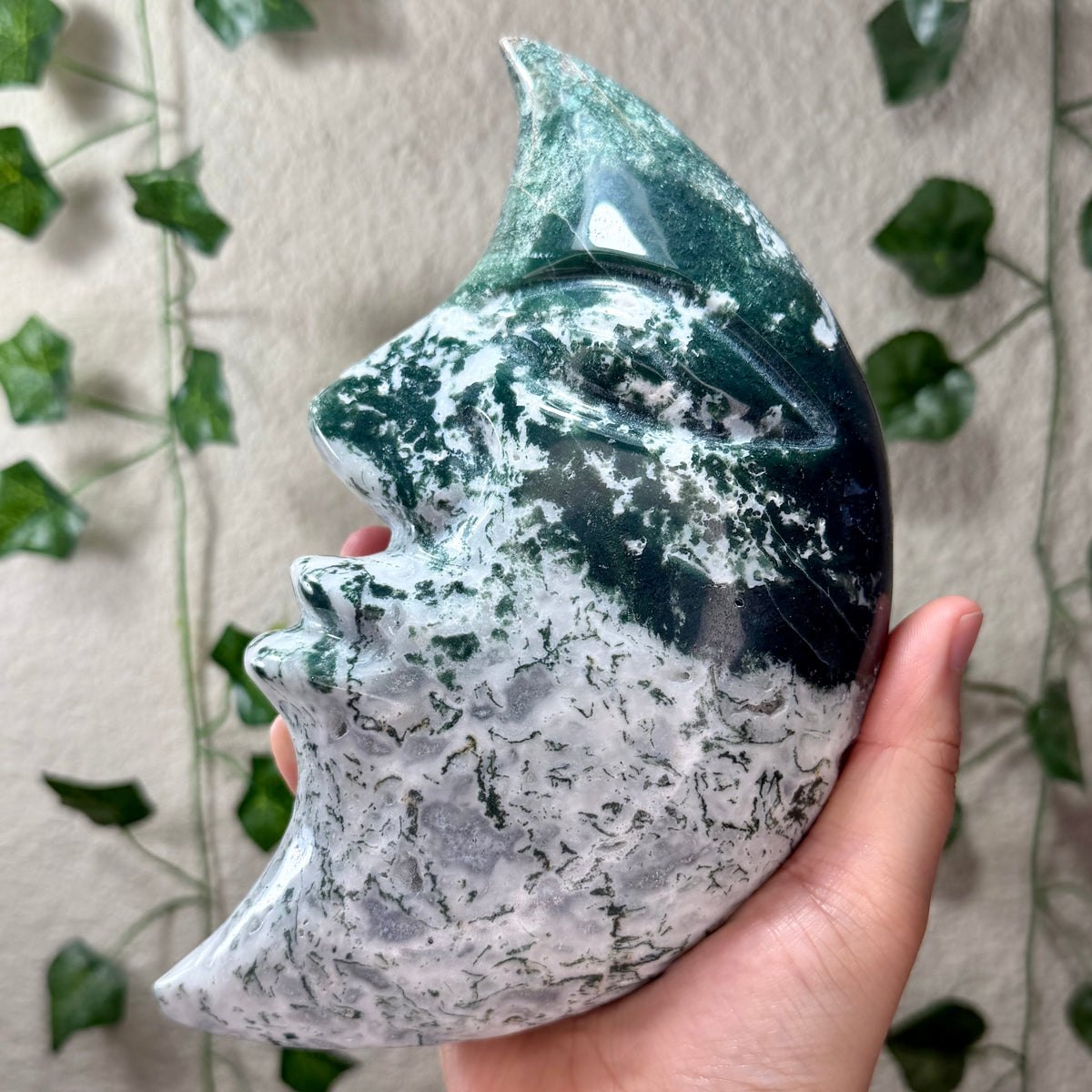 Statement Moss Agate Crescent Moon
