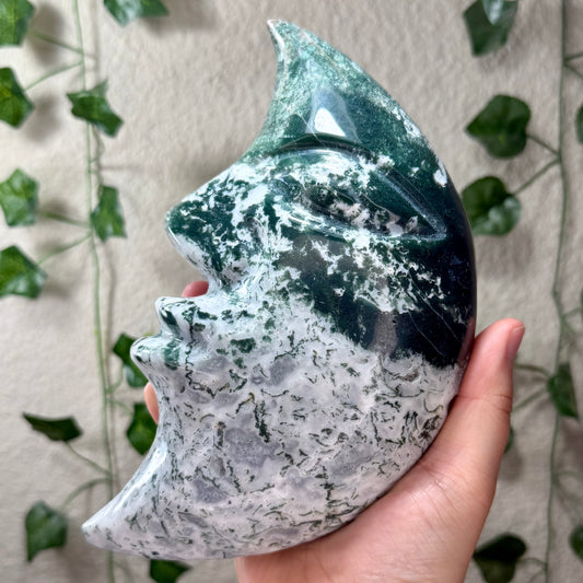 Statement Moss Agate Crescent Moon