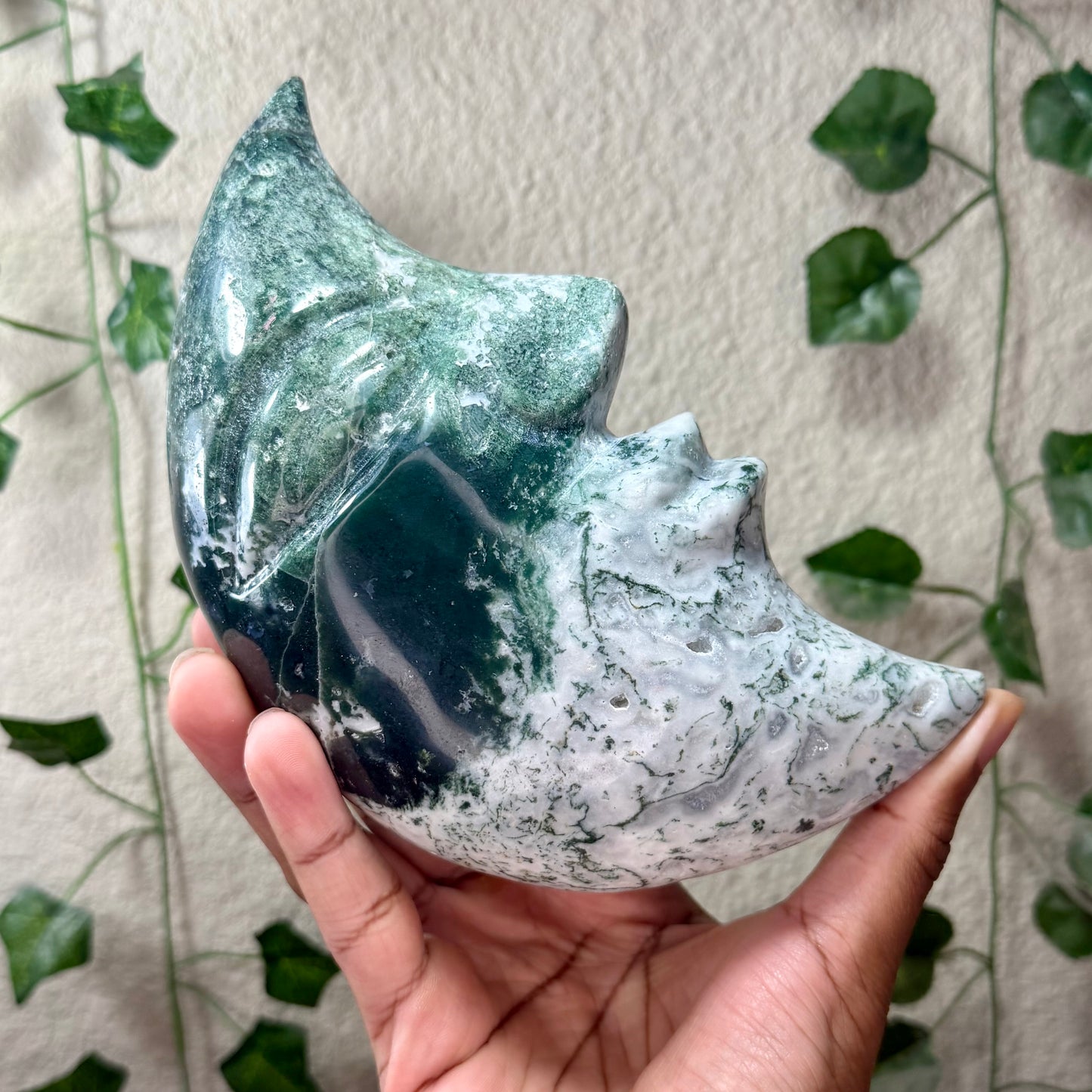 Statement Moss Agate Crescent Moon