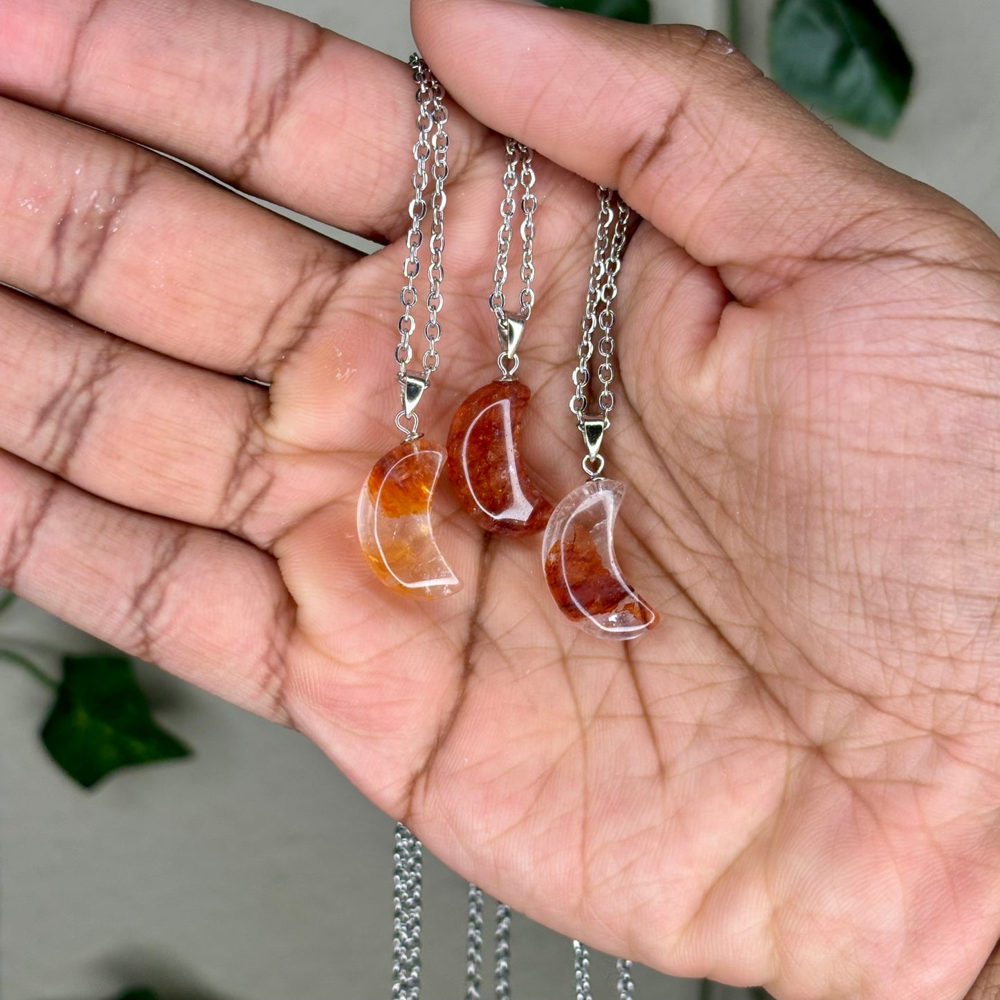 Fire Quartz Crescent Moon Necklaces