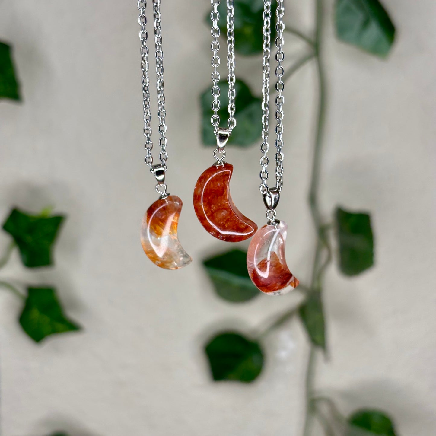 Fire Quartz Crescent Moon Necklaces