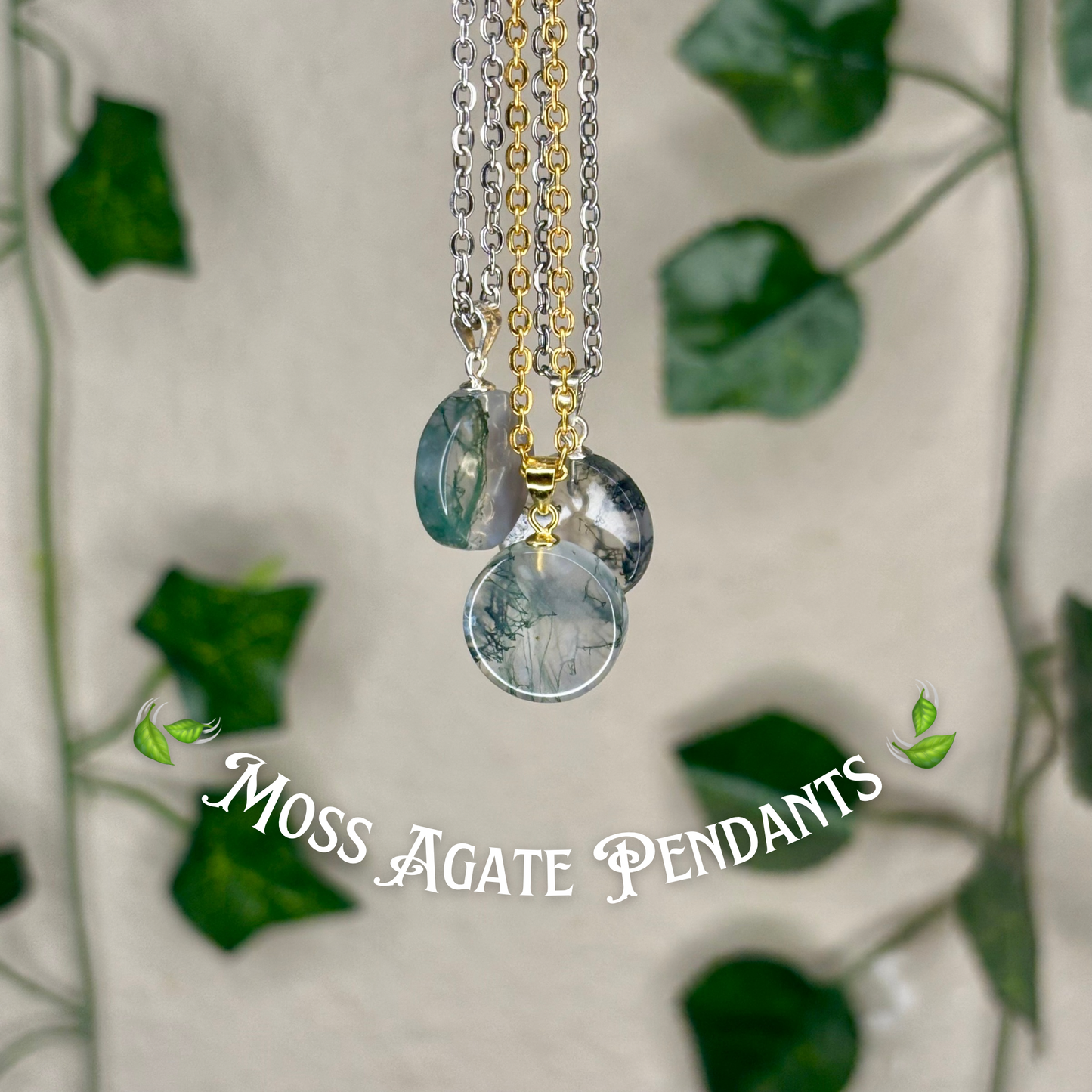 Moss Agate Circular Pendants