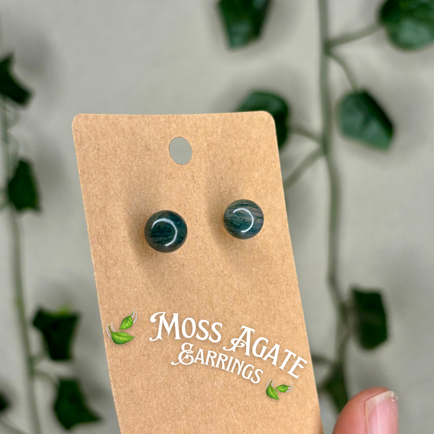 Moss Agate Stud Earrings