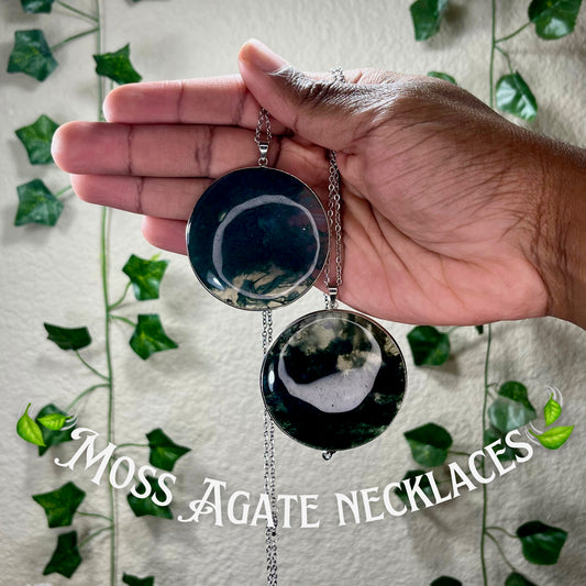 Moss Agate Circular Statement Necklaces