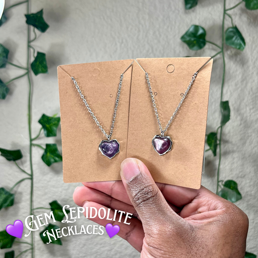 Gem Lepidolite Heart Necklaces