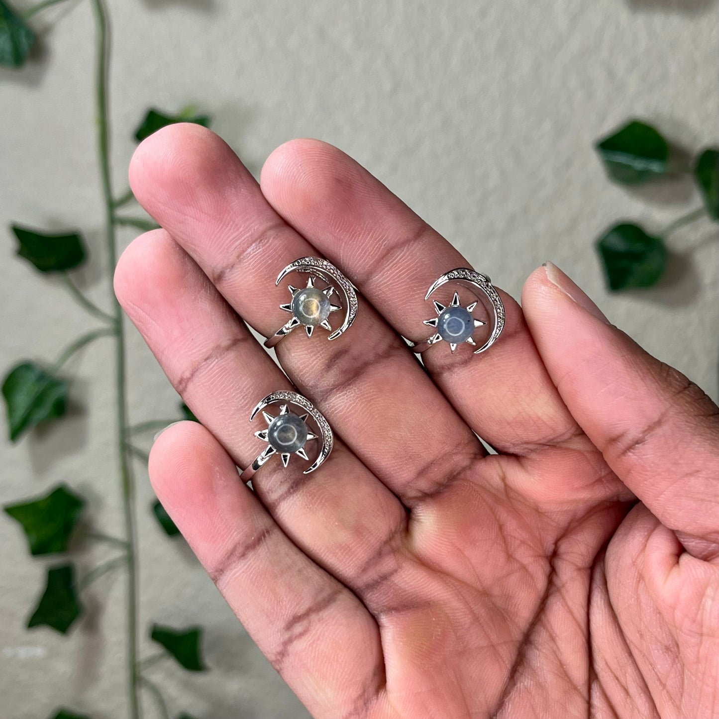 Labradorite Moon Rings