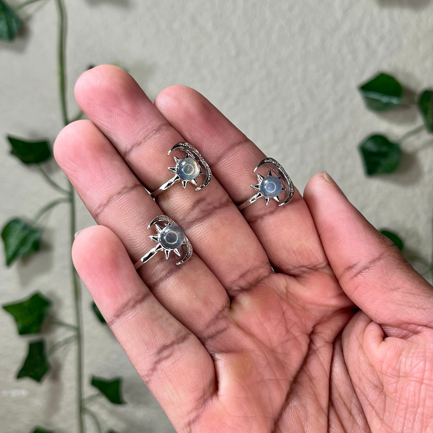 Labradorite Moon Rings