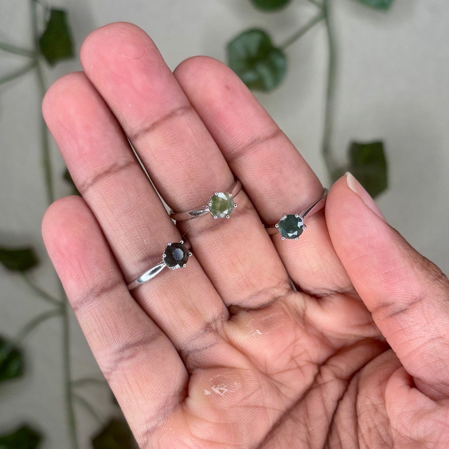 Faceted Moss Agate Rings