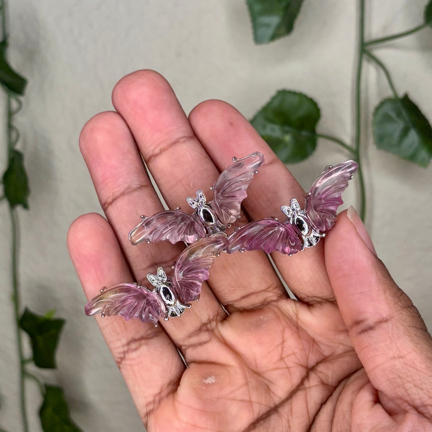 Pink Fluorite Bat Rings