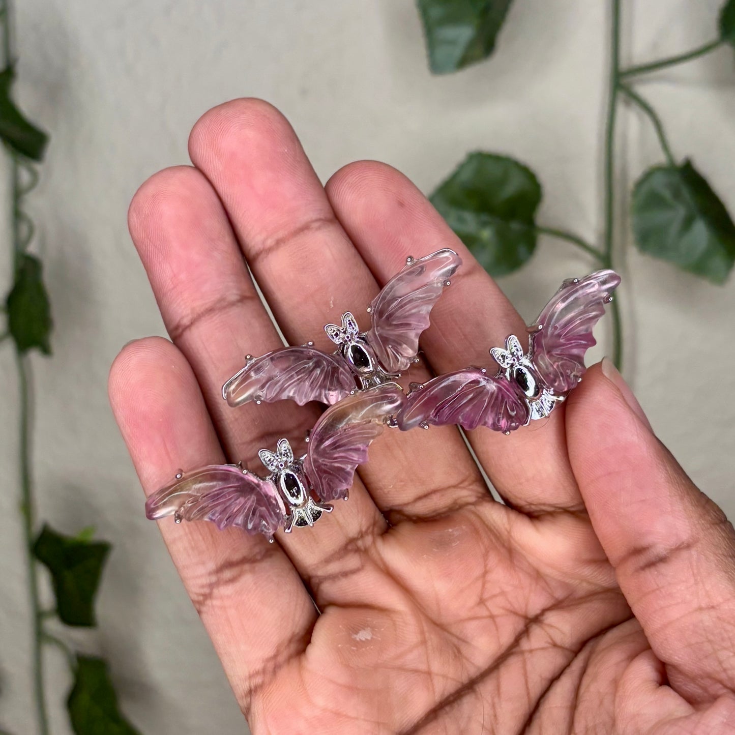 Pink Fluorite Bat Rings