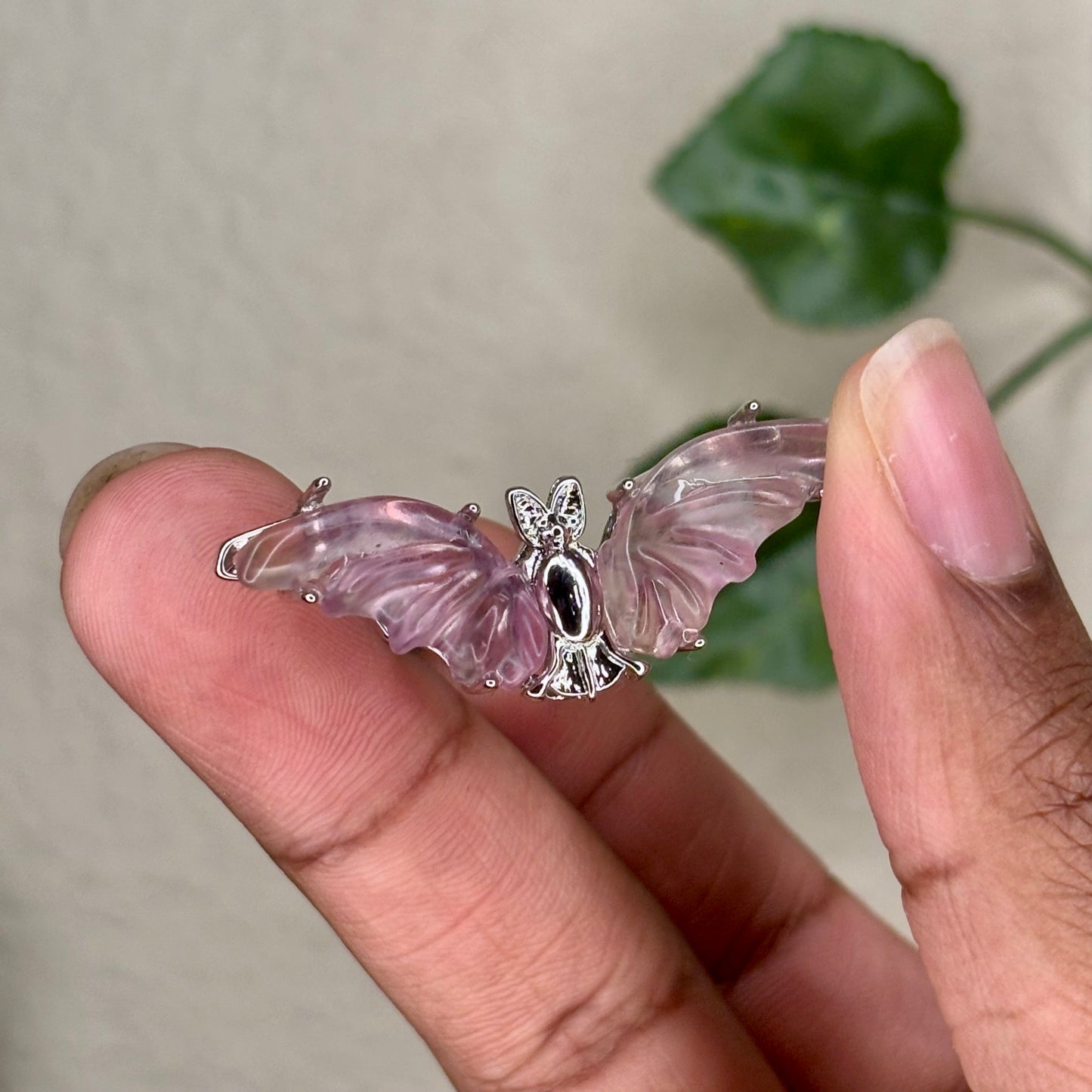 Pink Fluorite Bat Rings