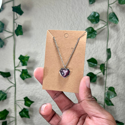 Gem Lepidolite Heart Necklaces