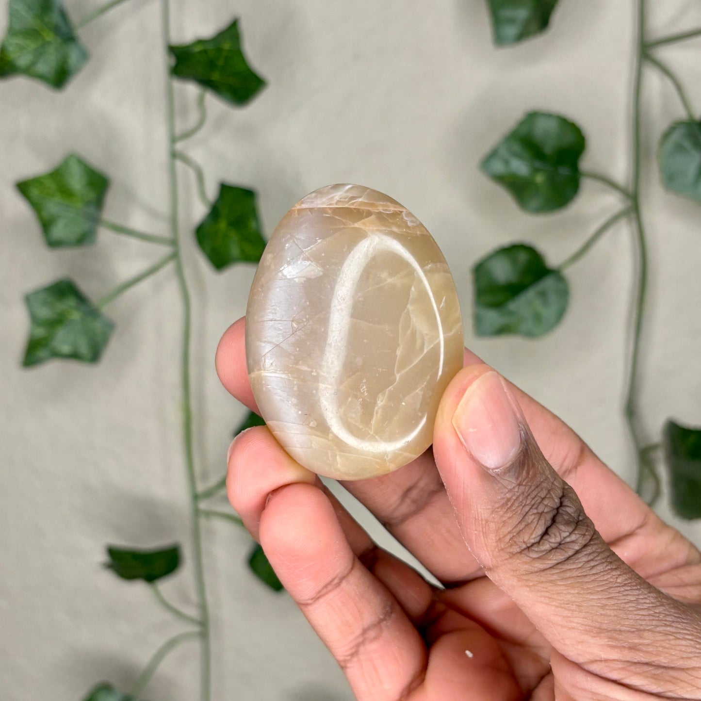 Peach Moonstone Palm Stone