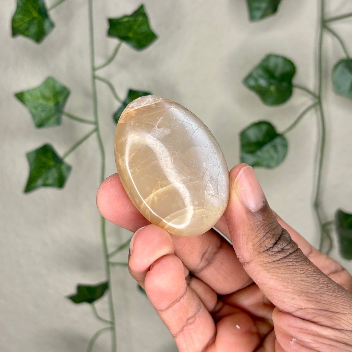 Peach Moonstone Palm Stone