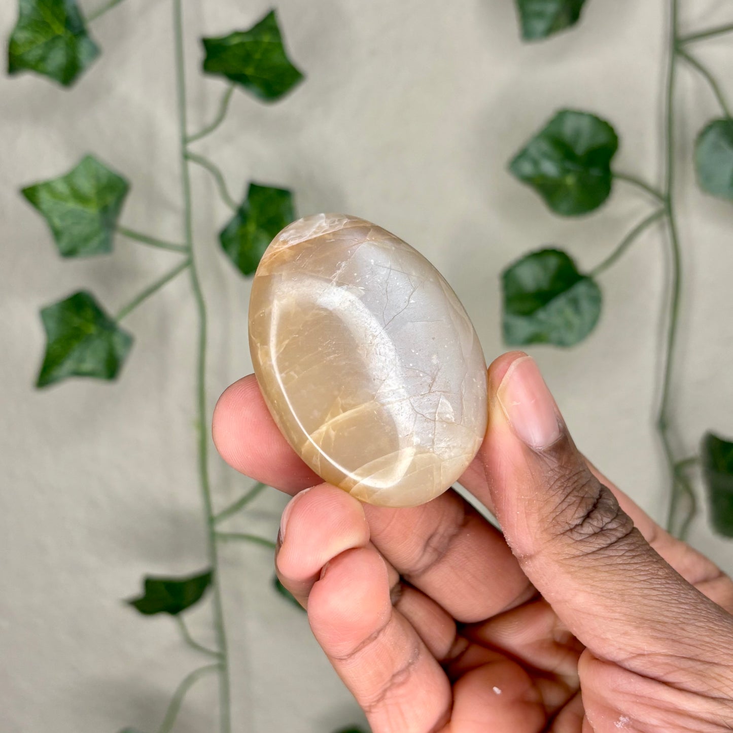 Peach Moonstone Palm Stone