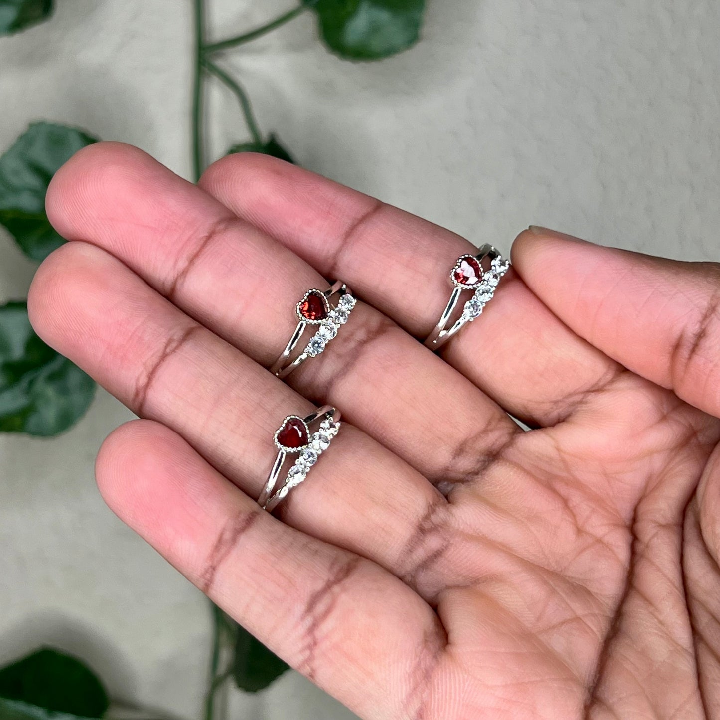 Garnet Heart Rings