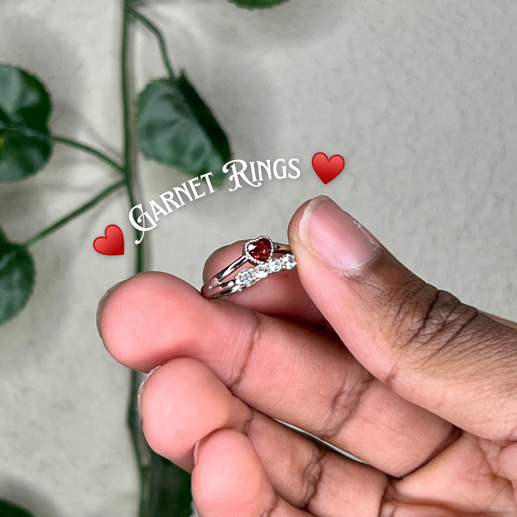 Garnet Heart Rings