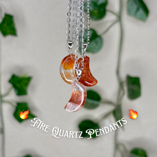 Fire Quartz Crescent Moon Necklaces