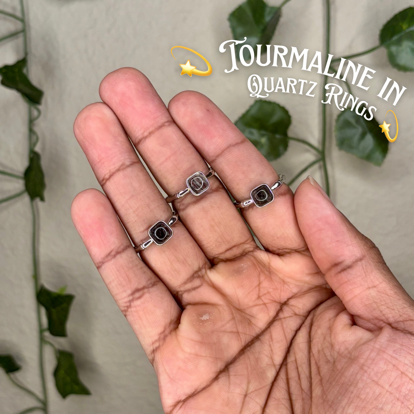 Black Tourmaline and Clear Quartz Rings