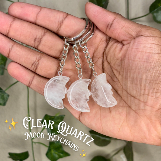 Clear Quartz Crescent Moon Keychains