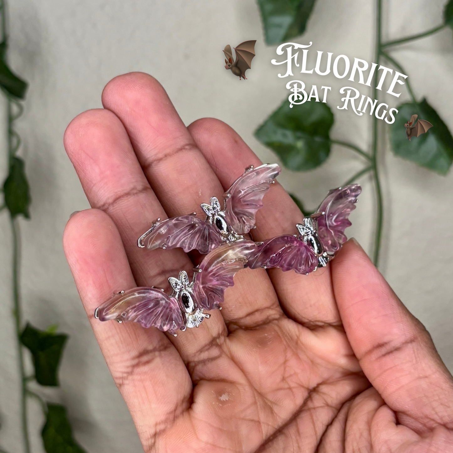 Pink Fluorite Bat Rings