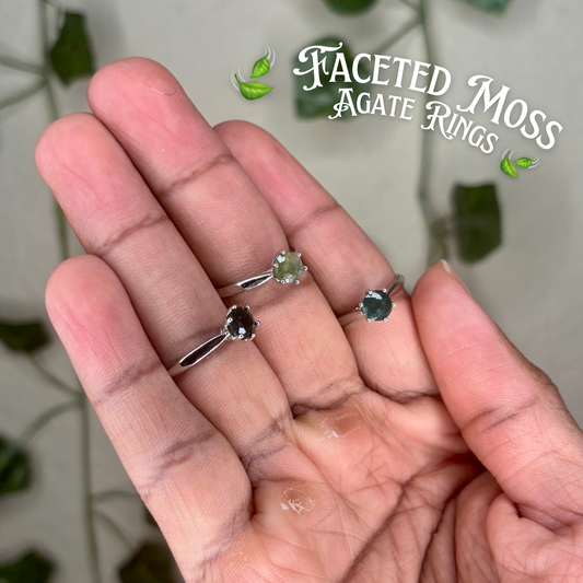 Faceted Moss Agate Rings